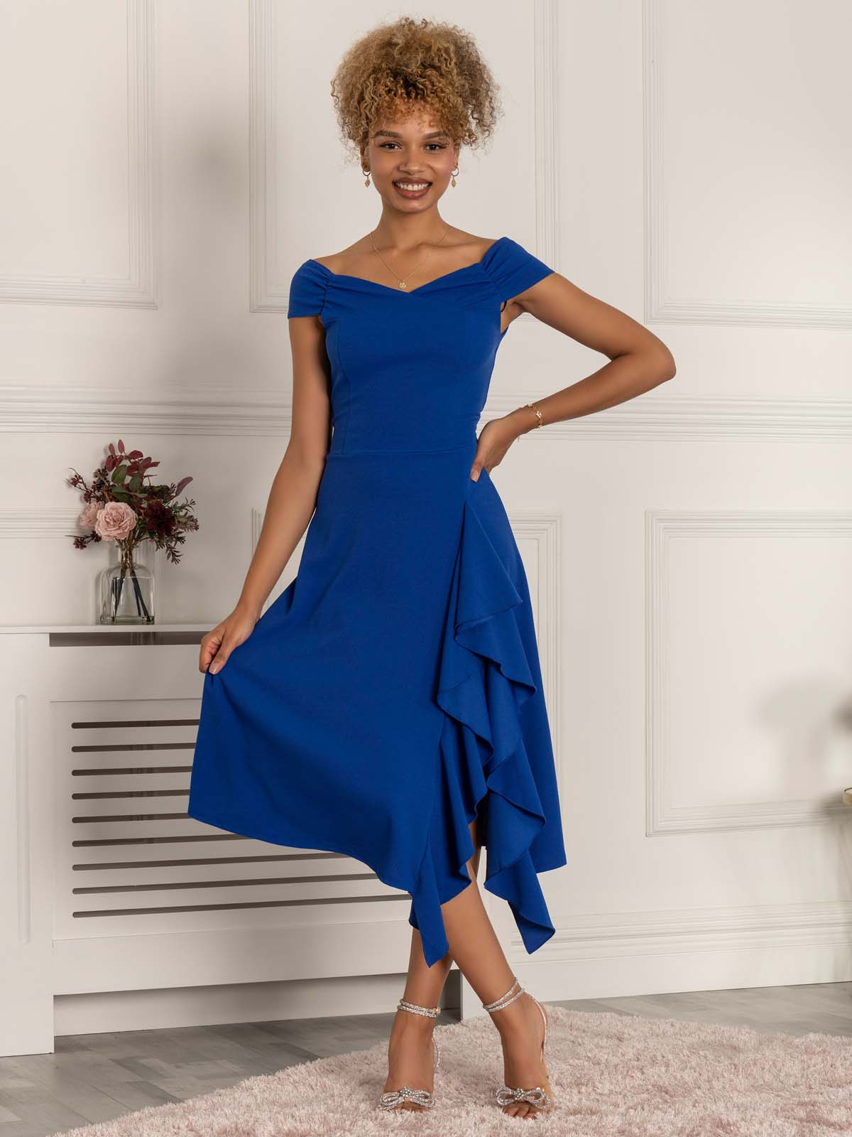 Desiree Frill Fit & Flare Dress, Royal Blue