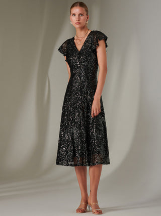 Sequin V Neck FIt & Flare Midaxi Dress, Black Jolie Moi Wholesale Sequin V Neck FIt & Flare Midaxi Dress, Black Jolie Moi Wholesale