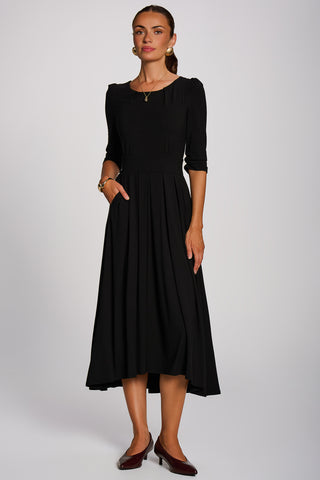 3/4 Sleeve Modal Viscose Midi Dress, Black