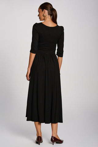 3/4 Sleeve Modal Viscose Midi Dress, Black
