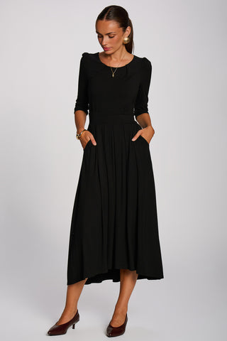 3/4 Sleeve Modal Viscose Midi Dress, Black