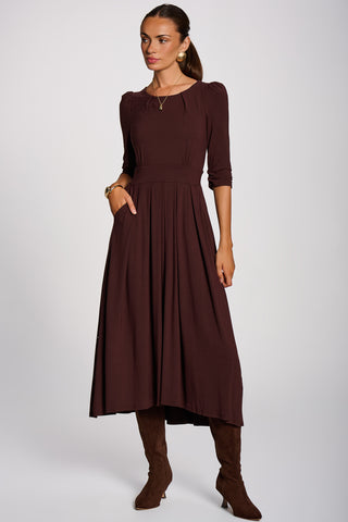 3/4 Sleeve Modal Viscose Midi Dress, Brown