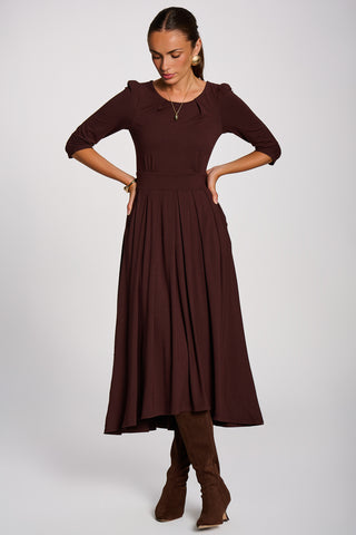 3/4 Sleeve Modal Viscose Midi Dress, Brown