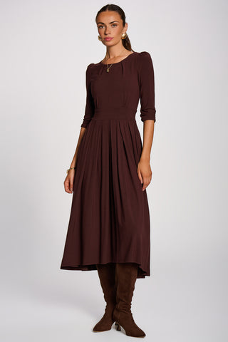 3/4 Sleeve Modal Viscose Midi Dress, Brown