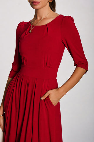 3/4 Sleeve Modal Viscose Midi Dress, Red