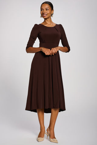 3/4 Sleeve Plain Jersey Midi Dress, Brown