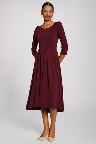 3/4 Sleeve Plain Jersey Midi Dress, Burgundy