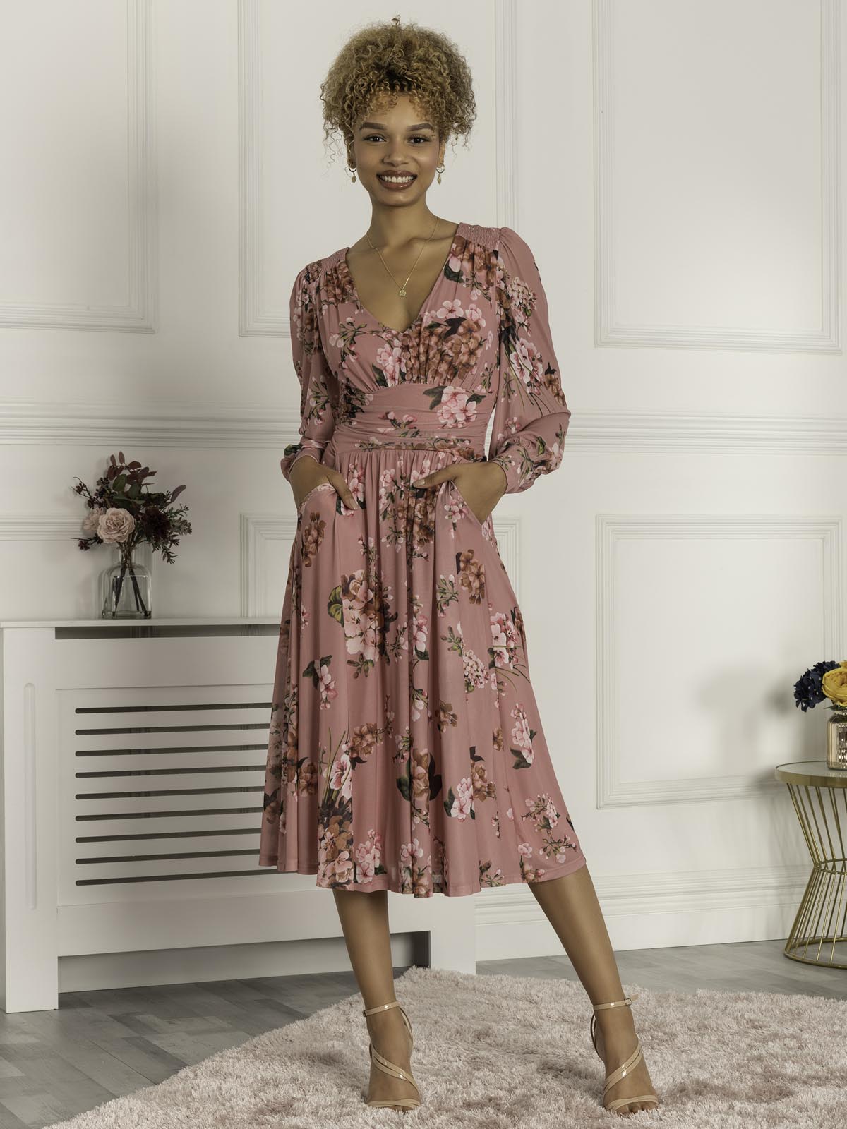 Phoebe Long Sleeve Mesh Dress, Pink