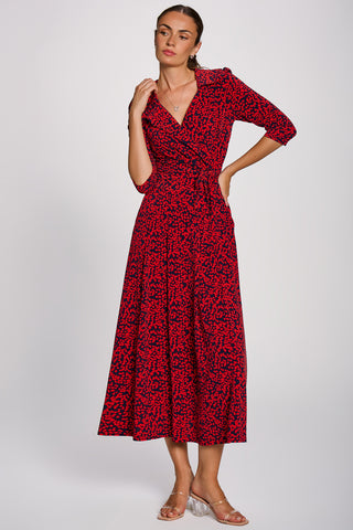 Wrap Front Jersey Maxi Dress, Red Abstract