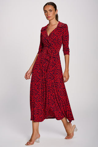 Wrap Front Jersey Maxi Dress, Red Abstract
