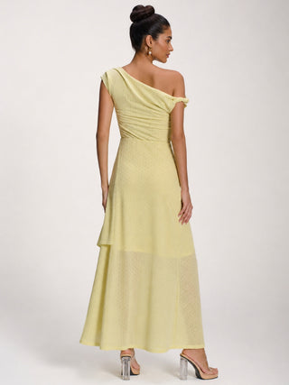 Textured Asymmetric One Shoulder Maxi Dress, Butter Yellow