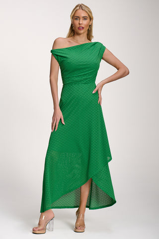 Textured Asymmetric One Shoulder Maxi Dress, Emerald Green Jolie Moi Wholesale Textured Asymmetric One Shoulder Maxi Dress, Emerald Green Jolie Moi Wholesale