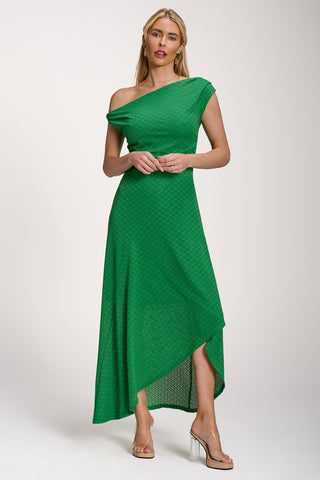 Textured Asymmetric One Shoulder Maxi Dress, Emerald Green