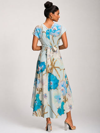 Printed Scuba Dipped Hem Midi Dress, Blue Floral