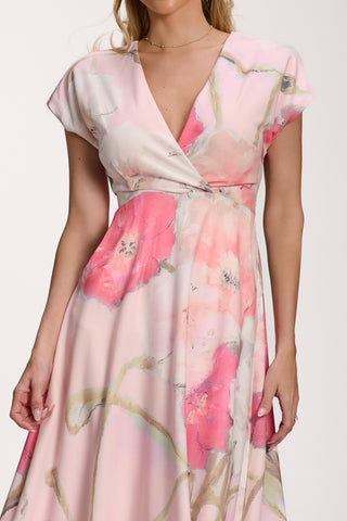 Printed Scuba Dipped Hem Midi Dress, Pink Floral