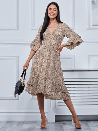 flute sleeve midi dress Women's Satin Lace Insert Flute Sleeve Midi Dress, Navy