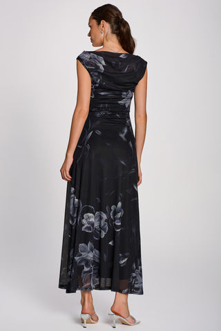 Multiway Neckline Mesh Maxi Dress, Black Floral