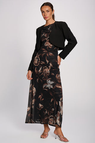 Multiway Neckline Mesh Maxi Dress, Brown Floral