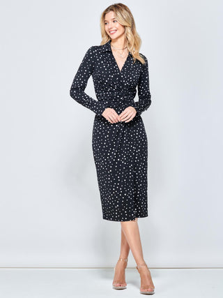 Spot Print Wrap Midi Shirt Dress, Black Spot