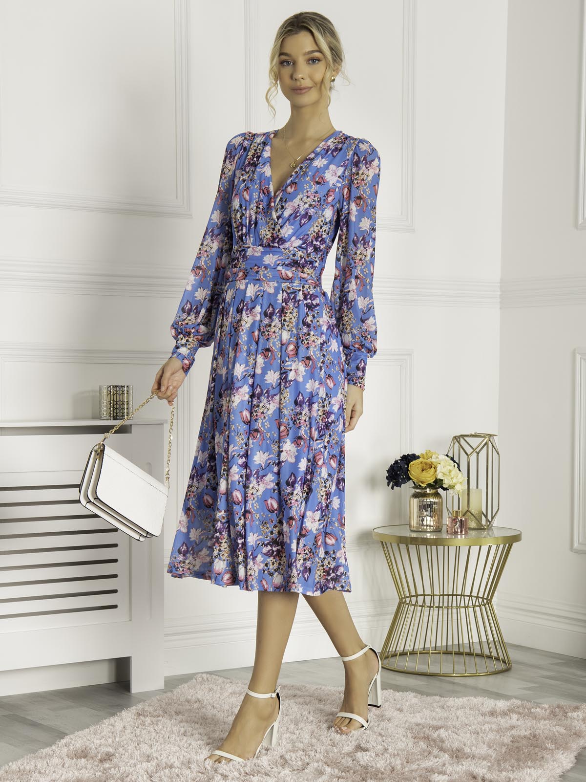 Eileen Long Sleeve Mesh Dress, Blue Floral