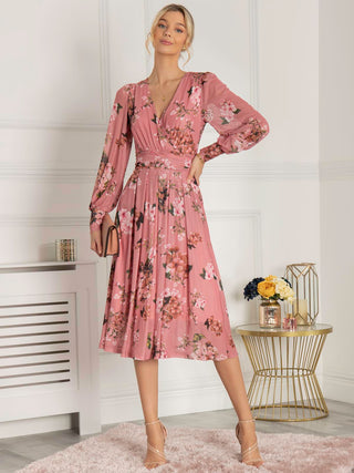 Eileen Long Sleeve Mesh Dress, Pink Floral