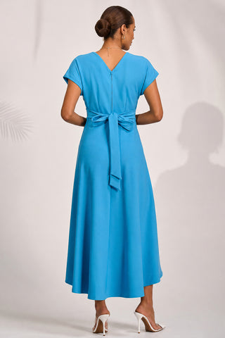 Printed Scuba Dipped Hem Maxi Dress, Blue