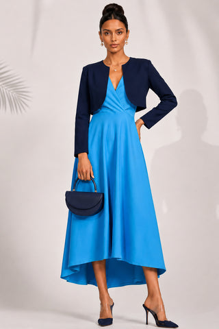 Printed Scuba Dipped Hem Maxi Dress, Blue