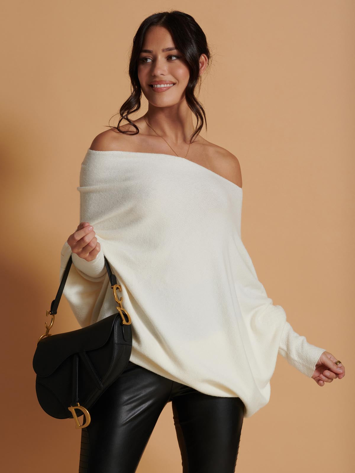 Made in Italy Asymmetric Draped Soft Knit Jumper, Butter