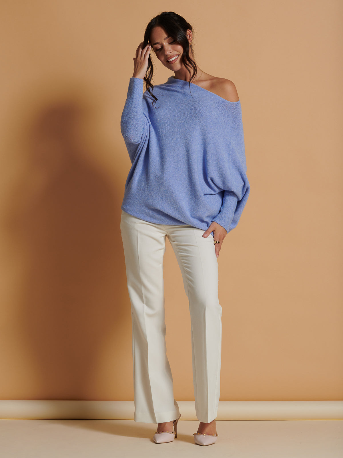 Made in Italy Asymmetric Draped Soft Knit Jumper, Grapemist