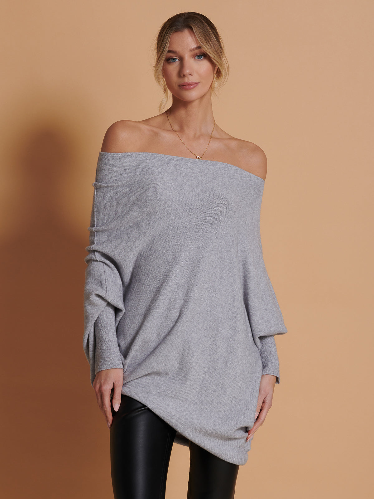 Made in Italy Asymmetric Draped Soft Knit Jumper, Grey Heather