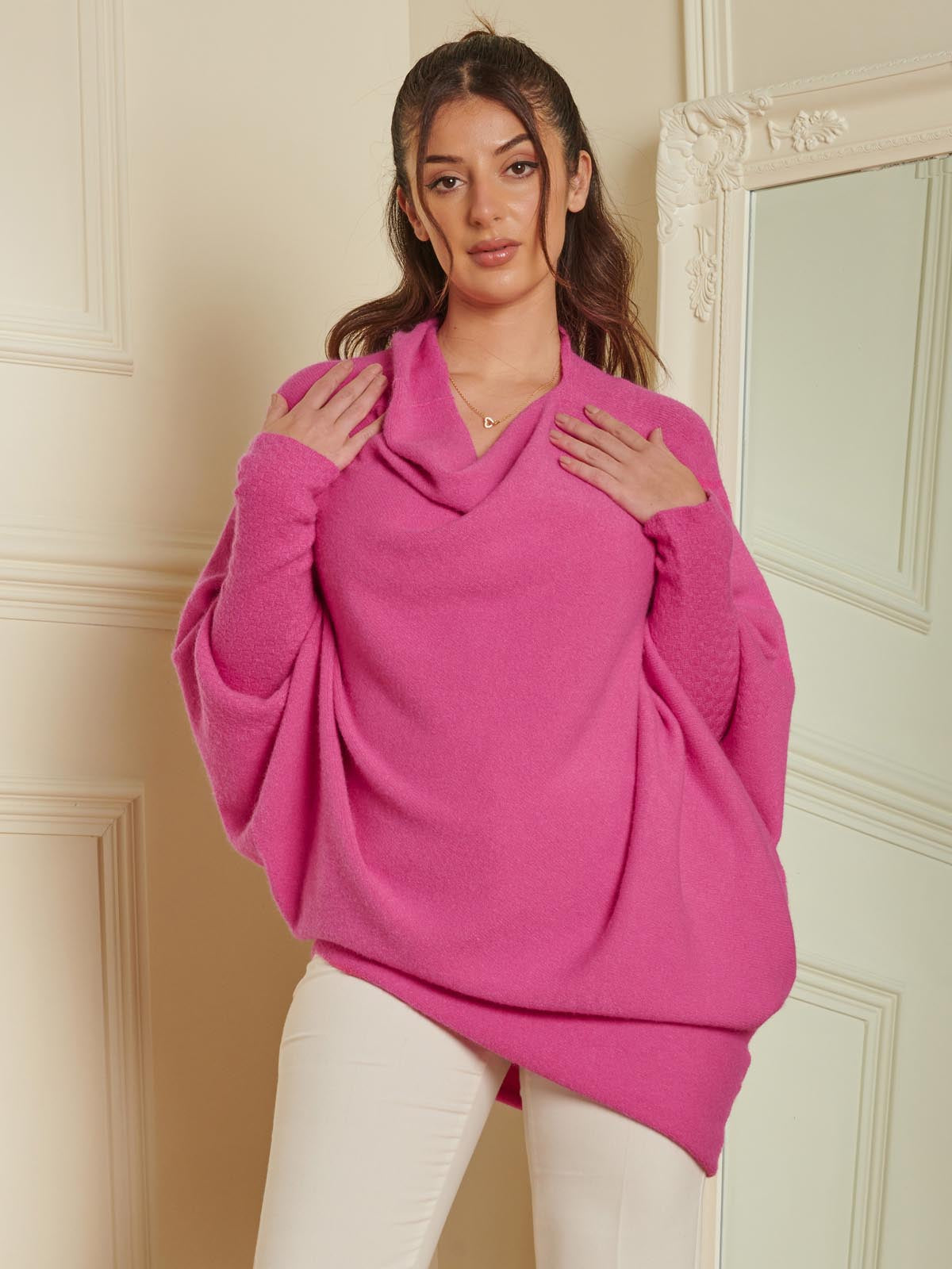 Made in Italy Asymmetric Draped Soft Knit Jumper, Hot Pink