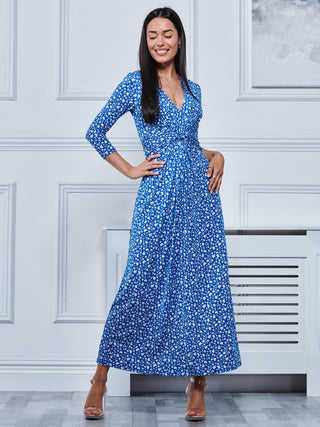 Hayat Twist Front Jersey Maxi Dress, Blue Floral Jolie Moi Wholesale Hayat Twist Front Jersey Maxi Dress, Blue Floral Jolie Moi Wholesale