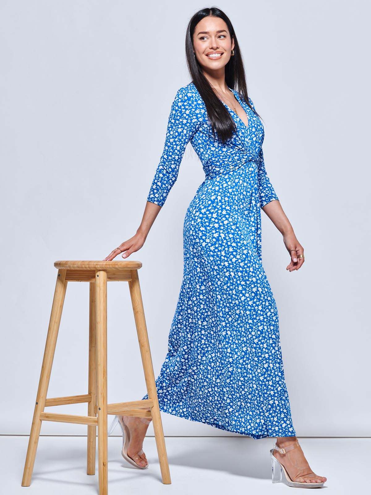 Hayat Twist Front Jersey Maxi Dress, Blue Floral
