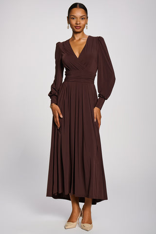 Long Sleeve Soft Jersey Maxi Dress, Brown