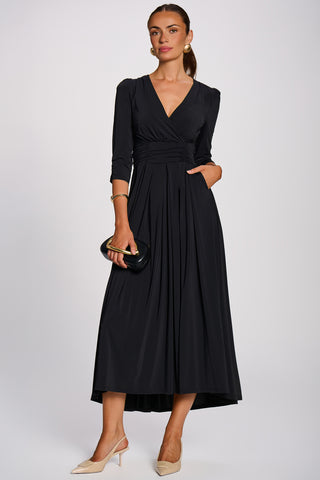 3/4 Sleeve Plain Jersey Maxi Dress, Black