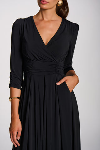 3/4 Sleeve Plain Jersey Maxi Dress, Black