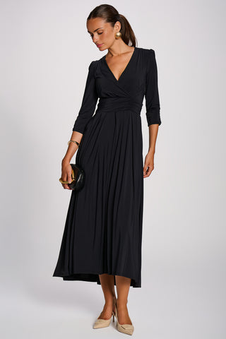 3/4 Sleeve Plain Jersey Maxi Dress, Black
