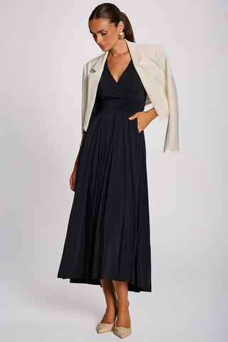 3/4 Sleeve Plain Jersey Maxi Dress, Black