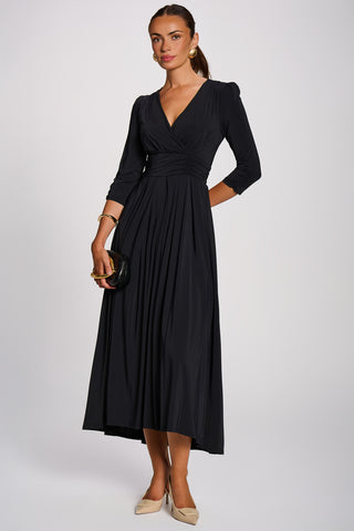 3/4 Sleeve Plain Jersey Maxi Dress, Black