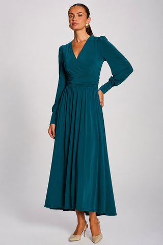 3/4 Sleeve Plain Jersey Maxi Dress, Teal