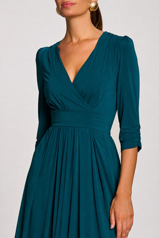 3/4 Sleeve Plain Jersey Maxi Dress, Teal