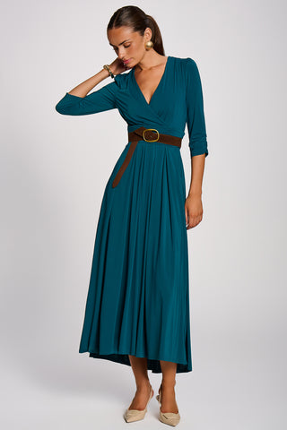 3/4 Sleeve Plain Jersey Maxi Dress, Teal