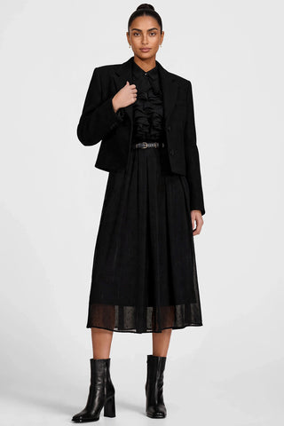 Textured Chiffon Long Sleeve Shirt Dress, Black