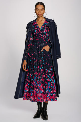Long Sleeve Printed Lace Maxi Dress, Pink Multi