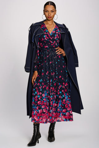 Long Sleeve Printed Lace Maxi Dress, Pink Multi