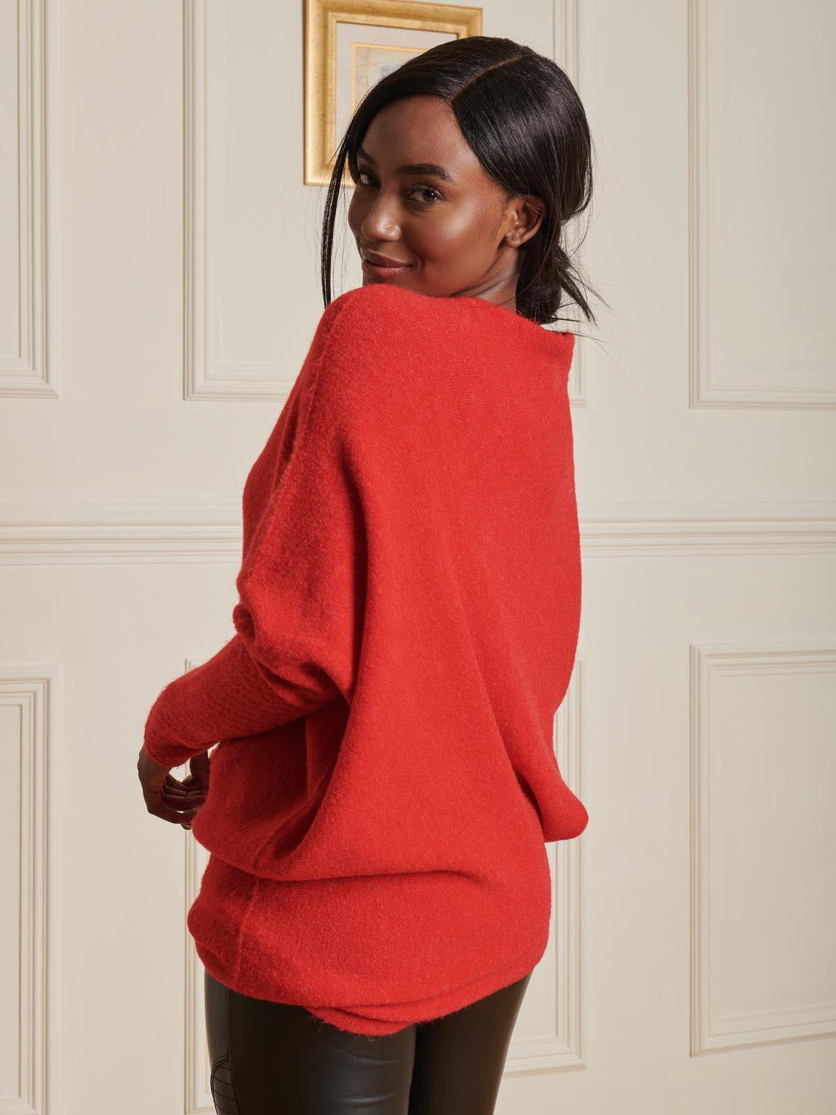 Made in Italy Wool Blend Asymmetric Knit Jumper, Scarlet Red