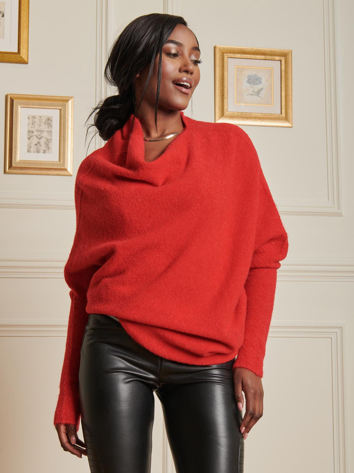 Made in Italy Wool Blend Asymmetric Knit Jumper, Scarlet Red