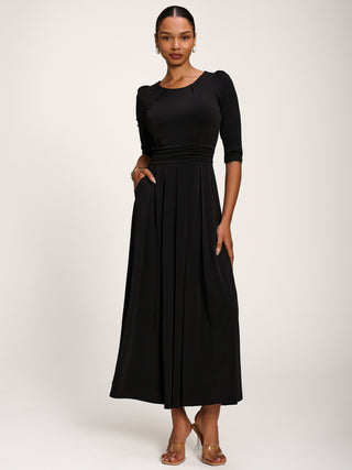 3/4 Sleeve Plain Jersey Maxi Dress, Black