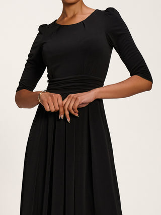 3/4 Sleeve Plain Jersey Maxi Dress, Black