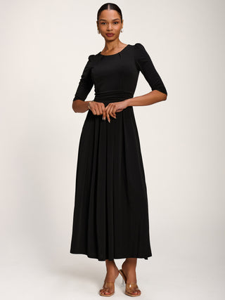 3/4 Sleeve Plain Jersey Maxi Dress, Black
